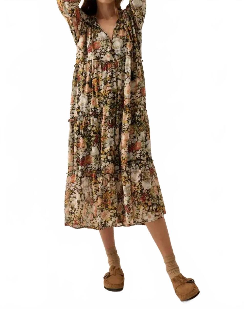 NEW PROMESA women's floral v neck chiffon midi dress in black